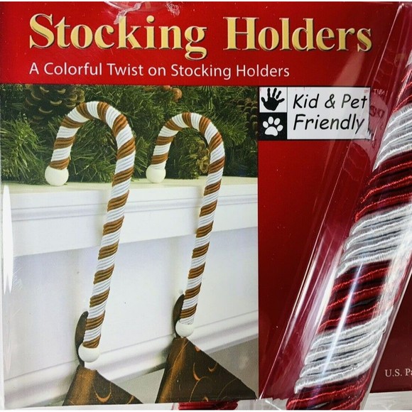 Candy Cane Christmas Stocking Holders Satin Cord Wrap 2 pk Red White Haute Decor - Picture 10 of 16